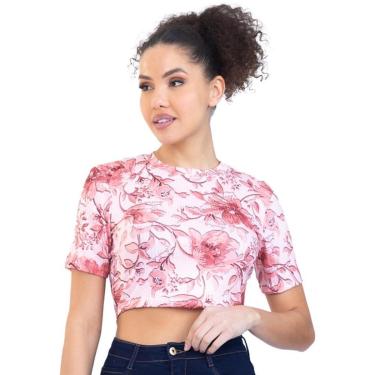 Imagem de Blusa Onça Preta Estampada Basic PR23 Rosa Feminino-Feminino