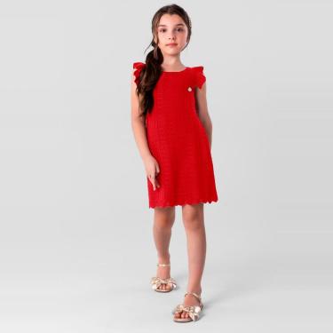 Imagem de Vestido Infantil Menina em Tricô - Vermelho - Mundi