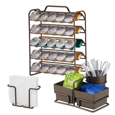 Imagem de Kit 3 Peças Suporte 50 Cápsulas Nespresso Porta Sachês Guardanapos Cor Café - Future