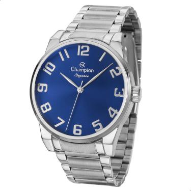 Imagem de Relógio Masculino Champion Prata Azul CN27652F Prova D'Água