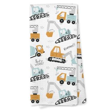 Imagem de Giosve Toalhas de mão infantis para veículos de construção, presentes de caminhão para crianças, meninos, homens, toalhas de mão para decoração de banheiro, decoração de construção, toalha de prato de