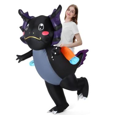 Imagem de VioraWhite Fantasia inflável de Axolotl adulto unissex salamandra mexicana divertida passeio em fantasia para Halloween cosplay festa jogos, Preto, 5–6.2 feet