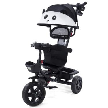 Imagem de Triciclo Carrinho de Passeio 2 em 1 Infantil Assento Giratório 360° com Capota Solar Porta Objetos Cinto de Segurança até 50kg Haste Empurrador Cestos (PRETO)