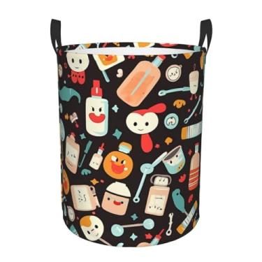 Imagem de Cesto de lavanderia com padrão de remédios de desenho animado, dobrável, impermeável, cesto de armazenamento de roupas com alças, pano Oxford, organizador de brinquedos, cesta para banheiro