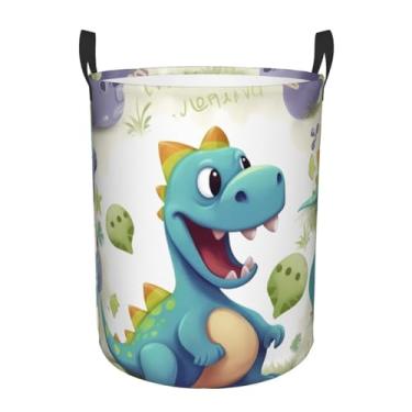 Imagem de Cesto de lavanderia fofo de dinossauro, dobrável, impermeável, cesto de armazenamento de roupas com alças, pano Oxford, organizador de brinquedos, cesta para banheiro, lavanderia, quarto, pequeno