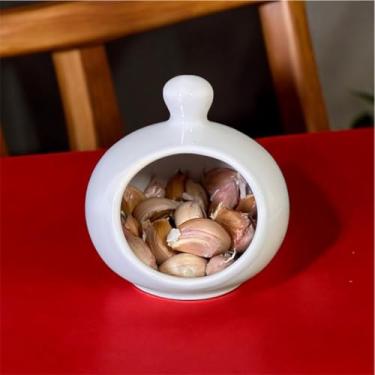 Imagem de Porta Alho Alheiro Redondo Feito de Cerâmica Para Cozinha