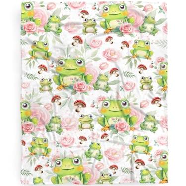 Imagem de Cobertor de bebê cogumelo sapos presentes para meninas e meninos, cobertores supermacios para bebês recém-nascidos envolver envolver presentes cerca de 76 cm x 101 cm para bebês