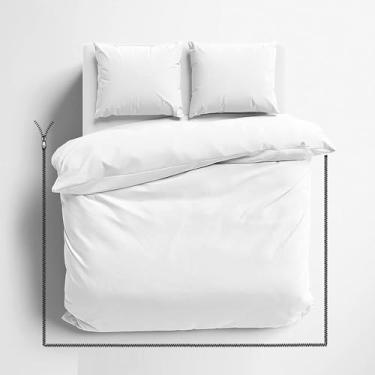 Imagem de Conjunto de capa de edredom de 3 lados com zíper branco - Conjunto de capa de edredom de microfibra macia com fecho de zíper de 3 lados, capa de edredom tamanho casal (203 x 229 cm) e 2 fronhas (51 x
