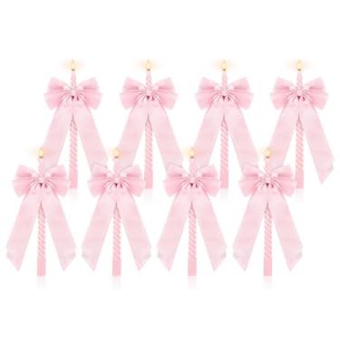 Imagem de Whaline 8 peças de velas cônicas em espiral rosa com laço de fita, velas de cera torcidas sem gotejamento, 25 cm de comprimento, varas de vela sem cheiro para festa de casamento