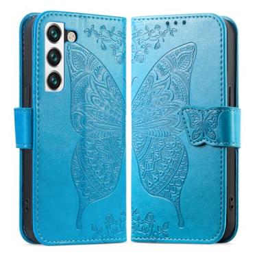 Imagem de DiGPlus Capa carteira para Galaxy S22 5G, [borboleta e flor em relevo] Capa carteira de couro PU capa protetora para celular com compartimentos para cartões e suporte para Samsung Galaxy S22 de 6,1