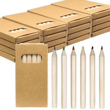 Imagem de Zorfeter Pacote com 25 mini lápis de cor de 8,5 cm, 6 por pacote com 6 lápis portáteis de gordura curta, pré-afiados, 6 cores para pintura/material escolar em sala de aula (150 peças)