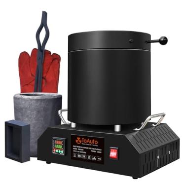Imagem de TOAUTO Kit de forno de fundição de alumínio elétrico grande de 8 kg TAF8000, forno de fundição PID de 1800 W, para sucata de metal derretido, ouro, prata e alumínio (abaixo de 1000 ℃ metal)