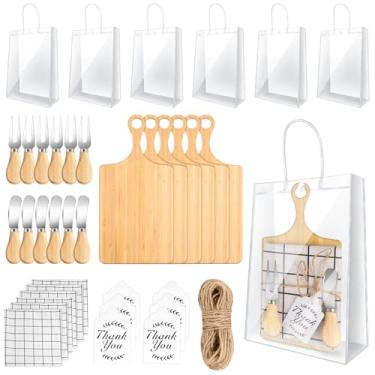 Imagem de 6 conjuntos de 31 conjuntos de tábuas de charcutaria de bambu com colher de bambu, jogo americano artificial, hastes de eucalipto, etiquetas para casamento, chá de panela, lembrancinhas de inauguração