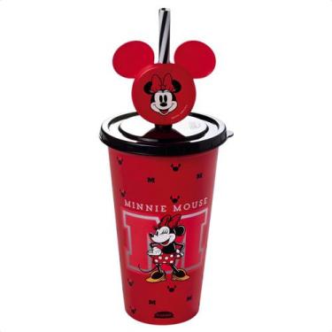 Imagem de Copo Infantil Plasutil Minnie Com Canudo Juvenil Prático Menina Enxova