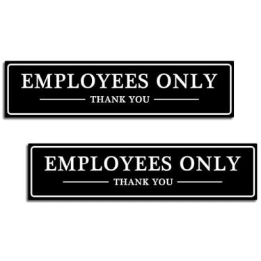 Imagem de SINYUDUN Pacote com 2 placas de acrílico apenas para funcionários para porta ou parede, com fita dupla face, para escritório, porta de negócios, loja, banheiro (preto, 5 x 20 cm)