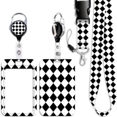 Imagem de Cordão de crachá de identificação preto e branco fixe, retrátil, resistente, clipe de carretel de crachá fofo, cordão para mulheres, meninas, homens, enfermeiros, adolescentes para chaves de crachá de