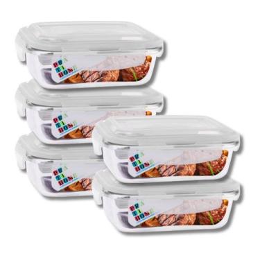 Imagem de Kit 5 Potes Hermetico Vidro 1040ml Marmita Tampa 4 Travas - Pra casa