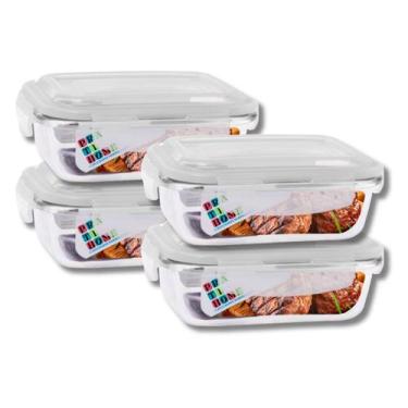 Imagem de Kit 4 Potes Hermetico Vidro 1040ml Marmita Tampa 4 Travas - Pra casa