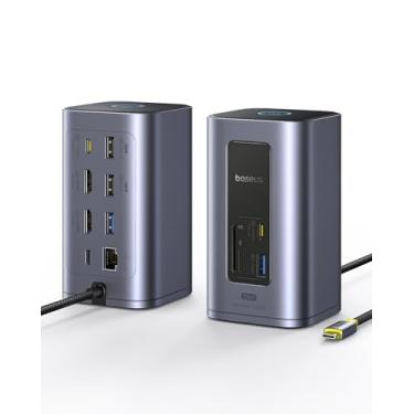 Imagem de Baseus Estação de ancoragem com monitor duplo, base para laptop Nomos Win Air (12 em 1), 2 x HDMI 4K, portas USB A/C de 10 Gbps, Gigabit Ethernet, PD 100W, estação de ancoragem USB C para Dell/HP