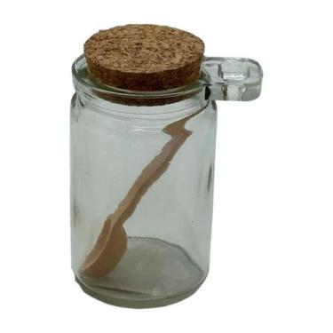 Imagem de Pote de Vidro com Colher de Madeira e Tampa de Rolha - 7x10x5,5cm - 12