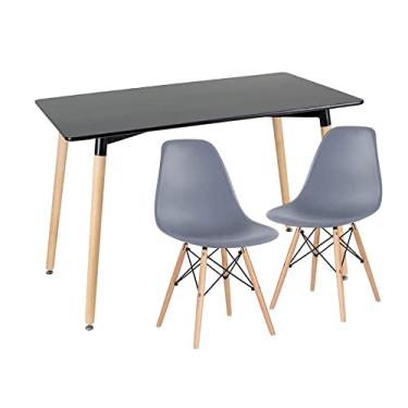 Imagem de Loft7, Kit - Mesa de jantar retangular Eames 60 x 120 cm preto + 2 cadeiras Eiffel Dsw Cinza escuro