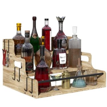 Imagem de Lavendex Prateleira de exibição de garrafa de licor de 3 níveis, suporte de bar para uísque, destilados, organizador de xarope de café, rack de vinho de bancada para casa, mini cafeteria, armário