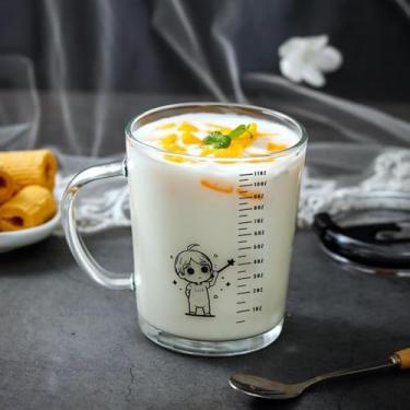 Imagem de Copo medidor de vidro canecas fofas – presentes favoritos das crianças para leite, suco, café com marcas de leitura fácil para meninos, meninas, iniciantes e perda de peso (meninos)