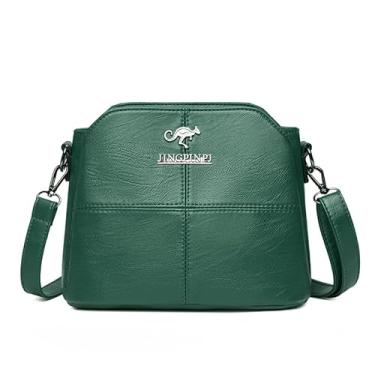 Imagem de CHENXIAOHONG Bolsa Feminina Transversal de Couro, Bolsa Tiracolo Média ou Pequena, Estilo Carteiro, Bolsa de Lado Feminina Elegante, Bolsas Femininas de Mão e Ombro Casuais (Verde)