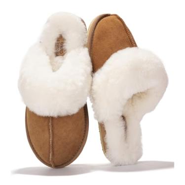 Imagem de Project Cloud Pantufas femininas 100% de pele de carneiro australiana – Chinelos femininos de espuma viscoelástica de xearling genuíno para mulheres – Chinelos femininos antiderrapantes (Lynsey