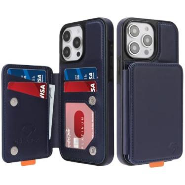 Imagem de GUERNICA Capa carteira para iPhone 15 Pro Max (6,7 polegadas) com suporte para cartão, bloqueio de RFID para mulheres e homens, capa de telefone à prova de choque para Apple 15 Pro Max, azul