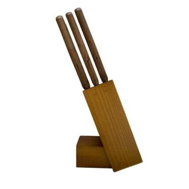 Imagem de Conjunto Com 6 Facas Cabo Madeira Churrasco E Cepo Inclinado - Utensil