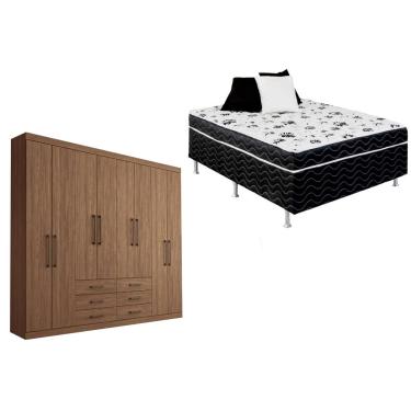 Imagem de Cama Box Conjugada Casal Union Ortobom + Guarda Roupa Master 8.6 Atacama-Jatobá