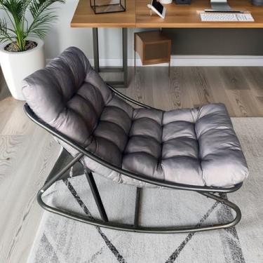 Imagem de GarveeHome Cadeira de balanço ao ar livre, capacidade de 158 kg, cadeira de balanço de metal moderna com cogumelo grosso, confortável cadeira de descanso com encosto alto para pátio, varanda, jardim