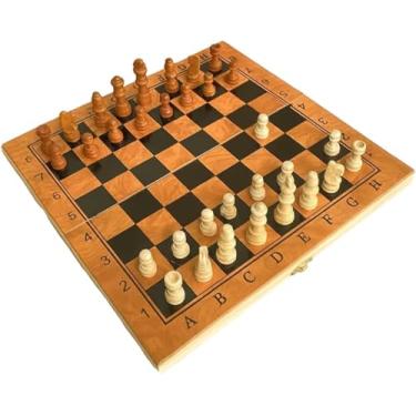 Imagem de Jogo de Tabuleiro 3 em 1 Xadrez, Damas e Gamão – Estojo Dobrável em Madeira 30 x 30 Portátil e Durável