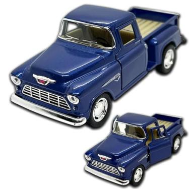 Imagem de Miniatura de carro Chevrolet Stepside 1955 em Metal, com fricção, pneus em borracha, abertura de portas laterais, 12 CM, 1/32, Resistente a quedas (Azul)