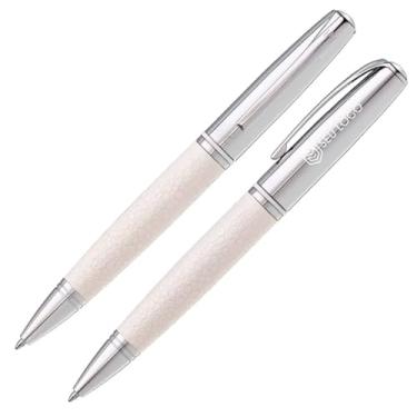 Imagem de Caneta Crown King Couro Esferográfica Elegante Sofisticada Cromada Personalizada Nome Logo (Branco)