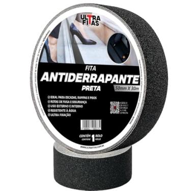 Imagem de Faixa Fita Lixa Antiderrapante 50 mm X 30 Metros - Preta para Escadas Rampas Degraus Áreas Externas Internas Piso Garagem - Ultra Fitas