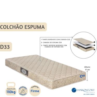 Imagem de Colchão Solteiro Sankonfort Espuma Toulon D33 88x188x17 - Antialérgico - Resistente até 110kg