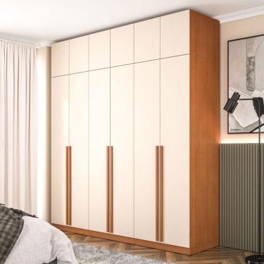 Imagem de Guarda-Roupa Casal Luna 12 Portas 4 Gavetas Creme/Freijó - Politorno