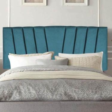 Imagem de Painel Estofada Bélgica 140cm Casal Para Cama Box Quarto Suede Azul Tu