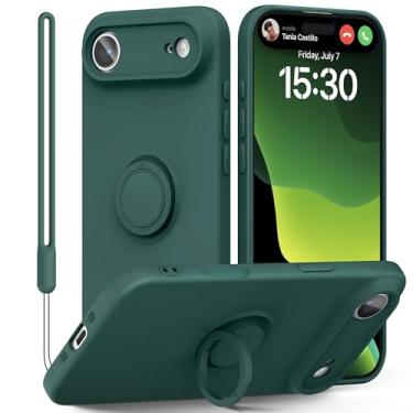 Imagem de pcgaga Capa de telefone de silicone para iPhone 17 Air de 6,5 polegadas com [suporte de anel] [alça de pulso] [forro de microfibra] capa protetora ultrafina à prova de choque, 16,5 cm, verde exército