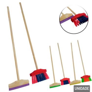 Imagem de KIT Vassoura e Rodo Infantil de Madeira 66cm Color - Tudo em Caixa