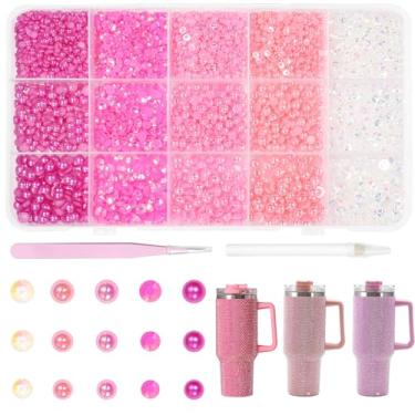 Imagem de 16.000 peças de pérolas planas para deslumbrantes, strass de resina gelatinosa rosa choque, pérolas de meia unha, pedras preciosas para unhas deslumbrantes, joias faça você mesmo, maquiagem facial com