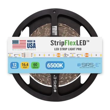 Imagem de SIRS-E StripFlexLED Fita de LED branca, 12 V 60 LEDs/m 6500 K, branco frio, 5 m, certificado UL, feito nos EUA, fita flexível de grau profissional para iluminação versátil