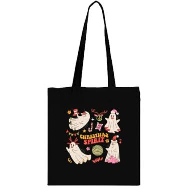 Imagem de Eyesart Fashion Bolsa feminina estética fofa para livros florais com bolso interno com zíper para compras de supermercado (estampa fantasma, preta)