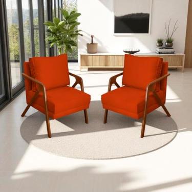 Imagem de Kit 2 Poltronas Para Sala Decorativas Shine Cadeiras Reforçadas Para Recepção Manicure Sala De Espera Consultório Escritório Confortável Em Madeira Maciça Castanho Suede Cores (Terracota)