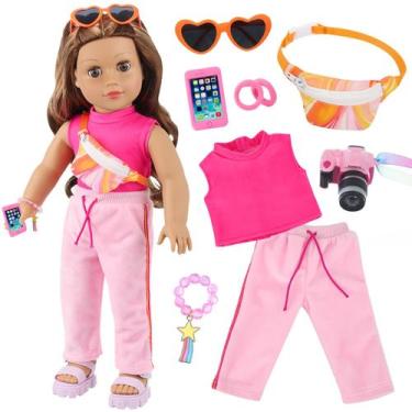 Imagem de Conjunto de viagem de roupas e acessórios de boneca para boneca de 18 