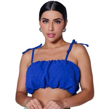 Imagem de Top cropped faixa bufante com bojo e alças de amarração ou sem alças d