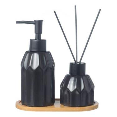Imagem de Kit Lavabo Difusor Aromatizador Bandeja Banheiro Porta Sabonete Líquid