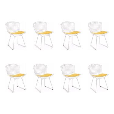 Imagem de Kit 8 Cadeiras Bertoia Branca Com Assento Amarelo